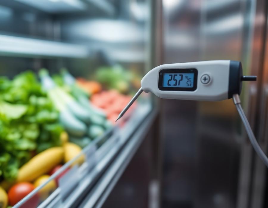 Sonde thermomètre mesurant la température d'une chambre froide
